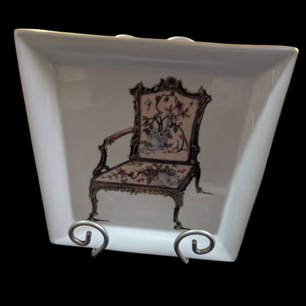 Andrea By Sadek Porcelain Dish Floral Chair Design Vintage 7.25" cottage MCM